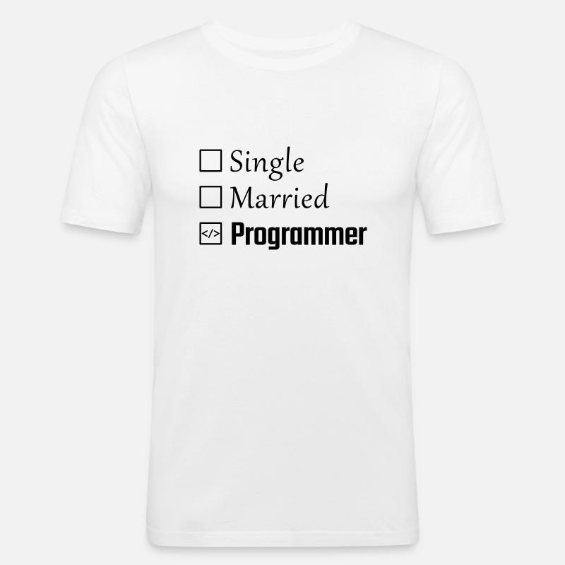 Single, verheiratet, Programmierer - Männer Slim Fit T-Shirt - Weiß
