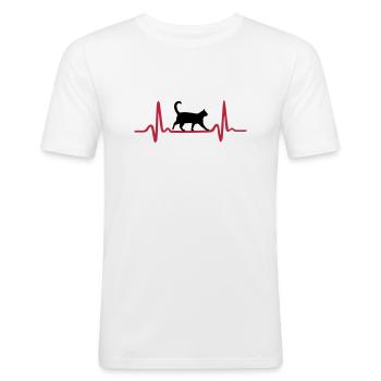 Cat & Heartbeat, Heart - T-shirt près du corps Homme - blanc - Devant - Nik (191cm)