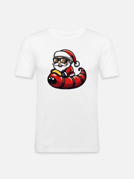Worm Santa Claus Cartoon - Men's Slim Fit T-Shirt - white