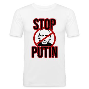 Stopp Putin - Männer Slim Fit T-Shirt - Weiß - Vorne - Nik (191cm)