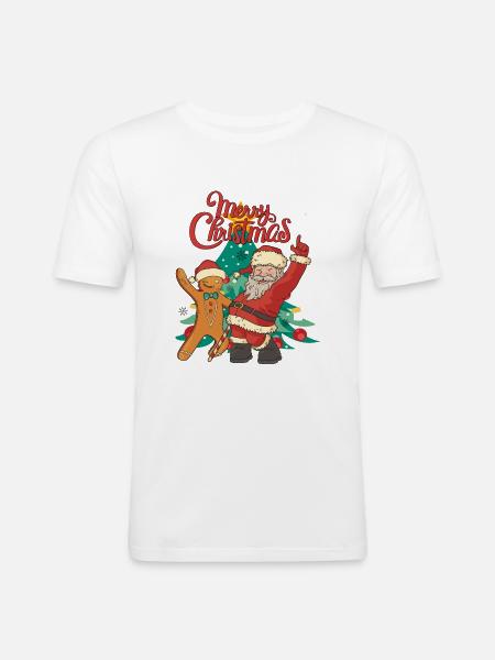 Vrolijk kerstfeest - Mannen slim fit T-shirt - wit