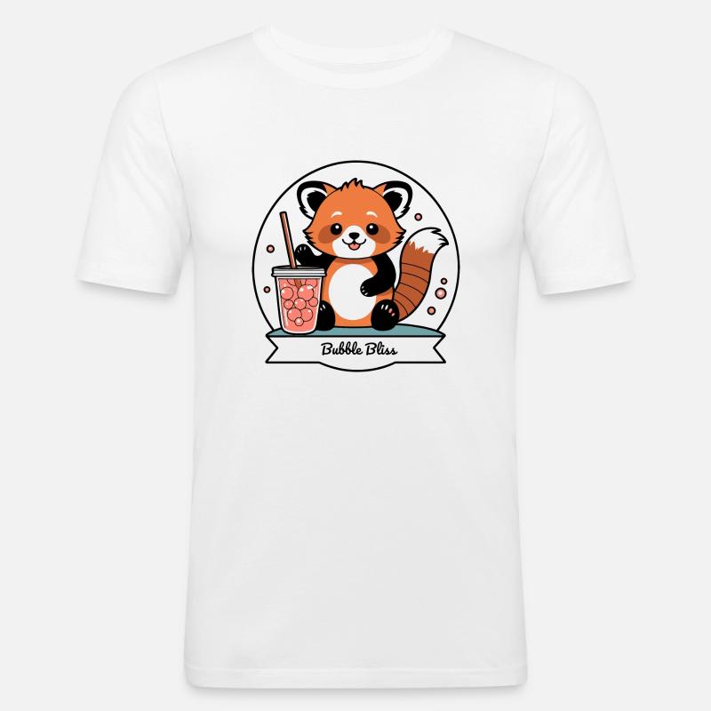 Red Panda Bubble Tea - Männer Slim Fit T-Shirt - Weiß