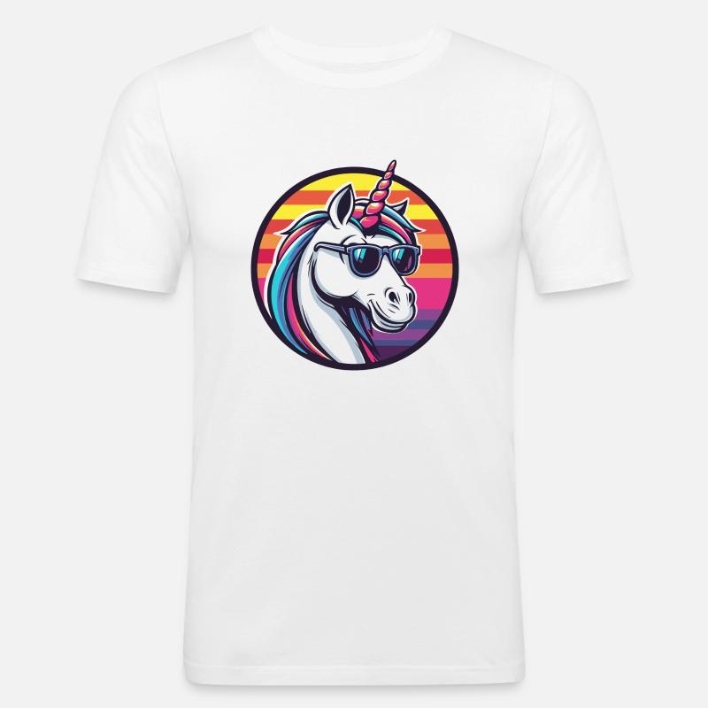Einhorn Cool Comic - Männer Slim Fit T-Shirt - Weiß