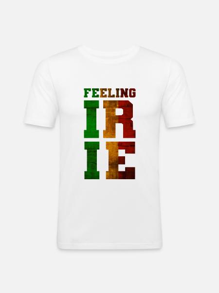 FEELING IRIE Rastafari Devise - T-shirt près du corps Homme - blanc