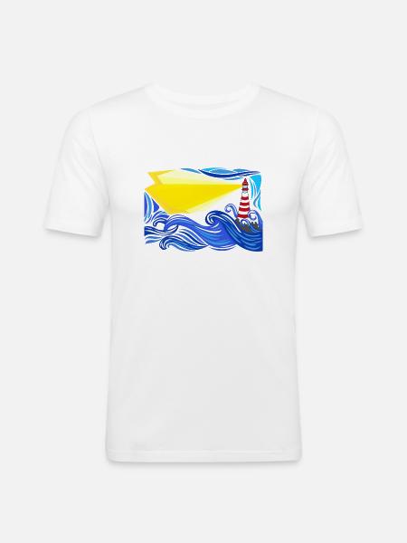 stormy sea with lighthouse - Men's Slim Fit T-Shirt - white