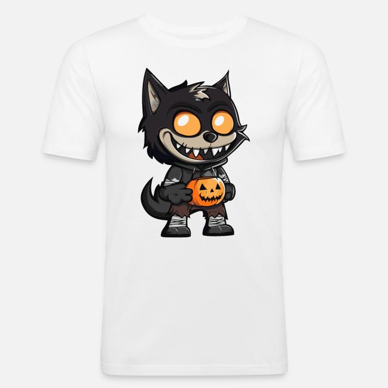 Wolf Halloween Comic Lustig - Männer Slim Fit T-Shirt - Weiß