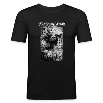 FLEISCHSALATBAR001 BW - Männer Slim Fit T-Shirt - Schwarz - Vorne - Nik (191cm)
