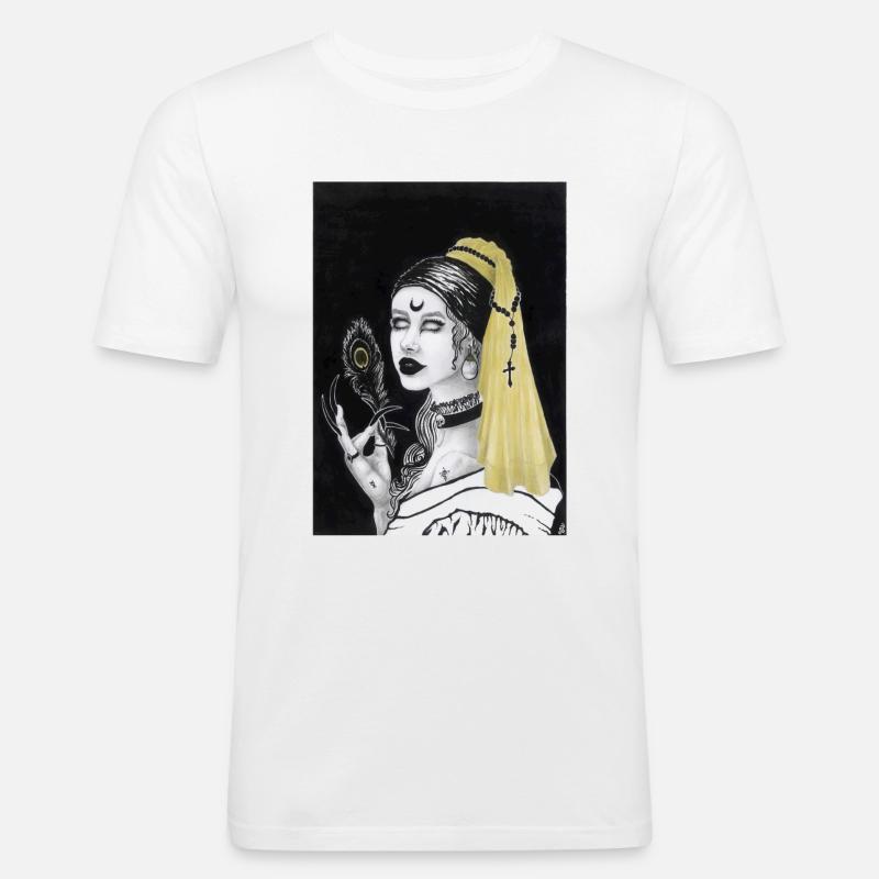Gothic Girl mit Perlenohrring - Männer Slim Fit T-Shirt - Weiß