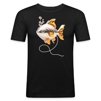 Fish Balloon - Silver and Gold - Men's Slim Fit T-Shirt - black - Front - Nik (191cm)