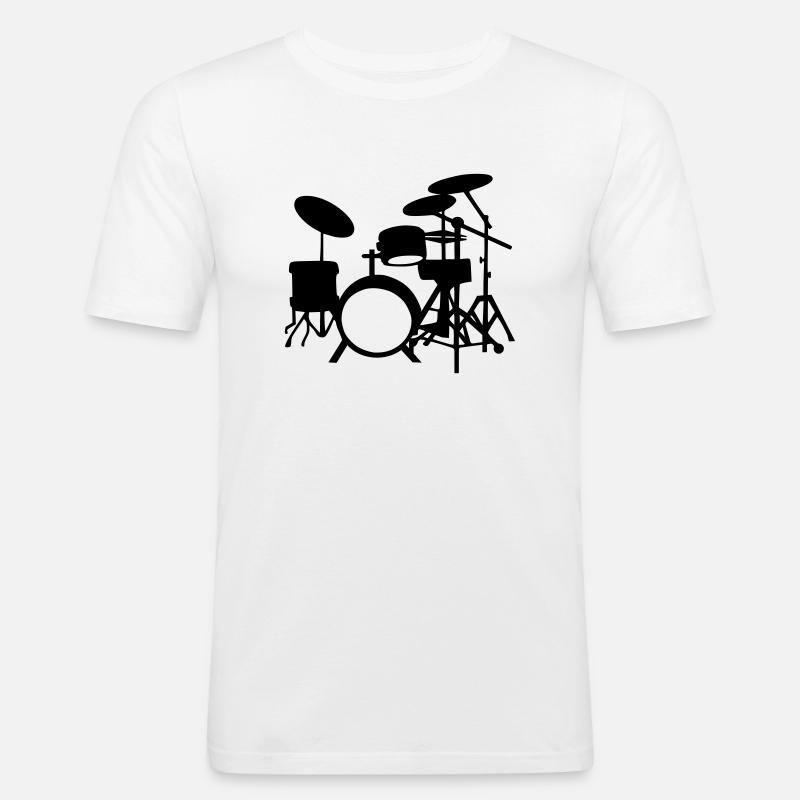 Schlagzeug - Männer Slim Fit T-Shirt - Weiß