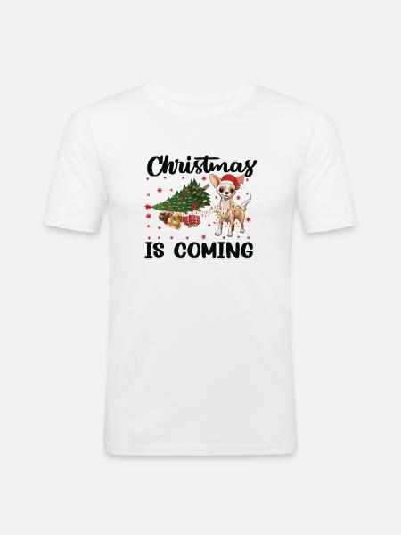 Noël arrive version chien - T-shirt près du corps Homme - blanc