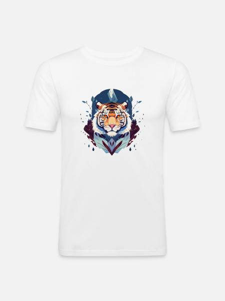 Künstlerischer Tigerkopf - Männer Slim Fit T-Shirt - Weiß