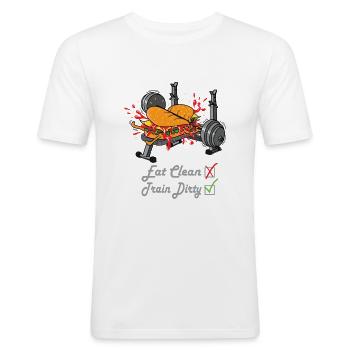 Hamburger Développé Couché Musculation - T-shirt près du corps Homme - blanc - Devant - Nik (191cm)