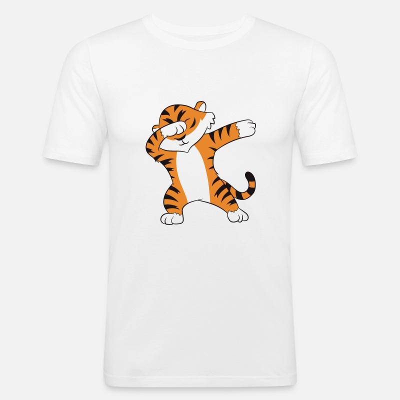Dabbender Tiger Lustiges Dabbing Tiger - Männer Slim Fit T-Shirt - Weiß