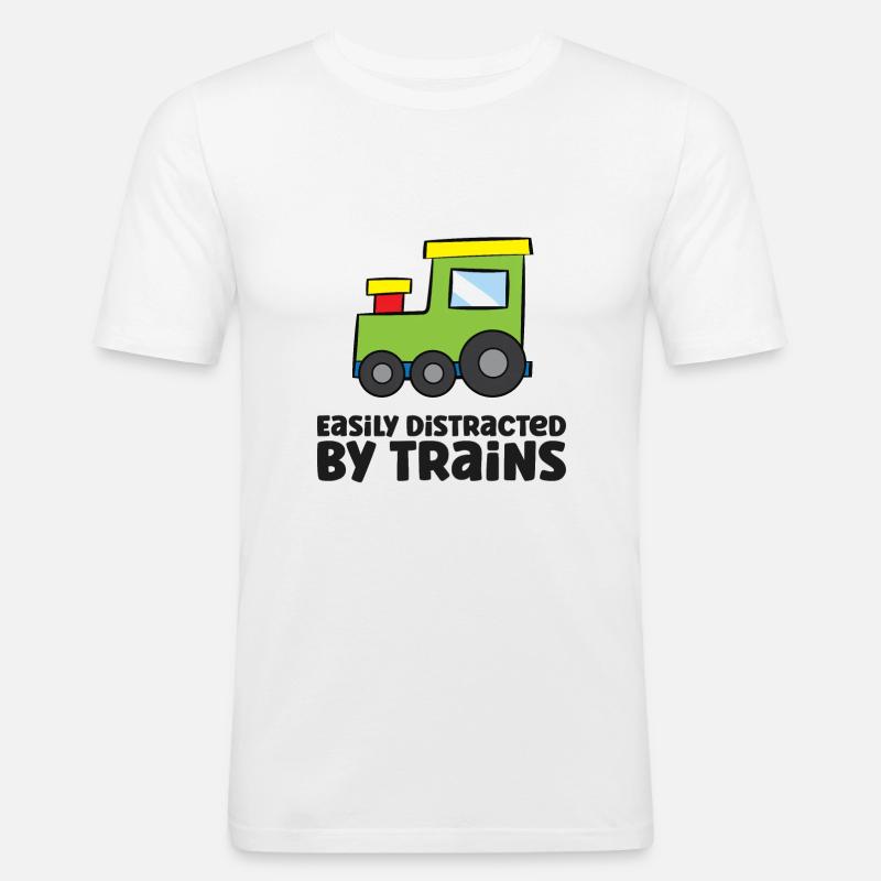 Easily Distracted By Trains - Männer Slim Fit T-Shirt - Weiß