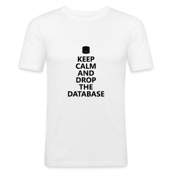 Datenbank - Drop Database - Männer Slim Fit T-Shirt - Weiß - Vorne - Nik (191cm)