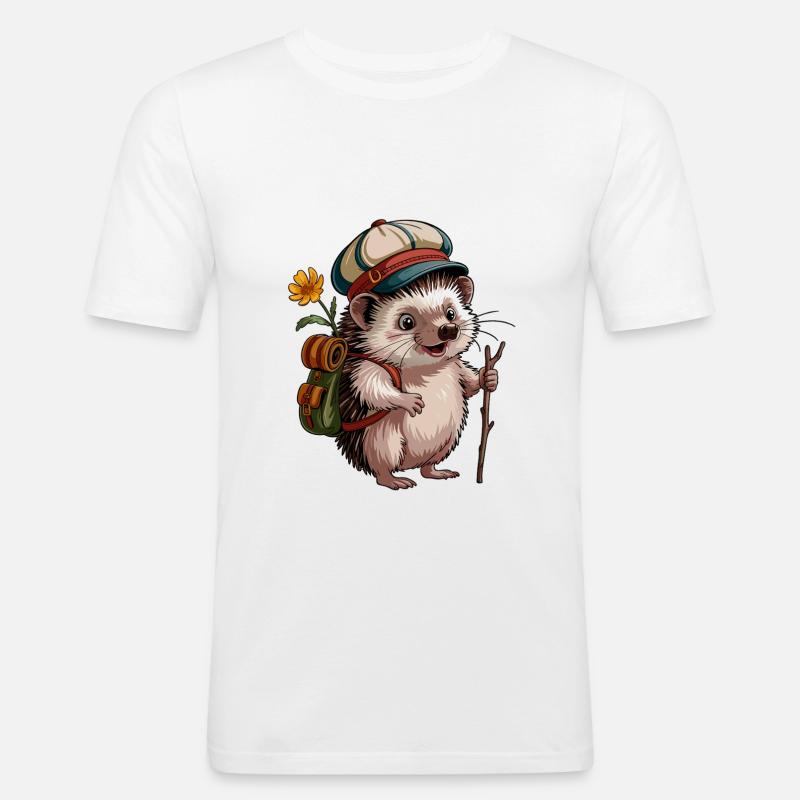 Igel mit Rucksack auf Wanderschaft - Männer Slim Fit T-Shirt - Weiß