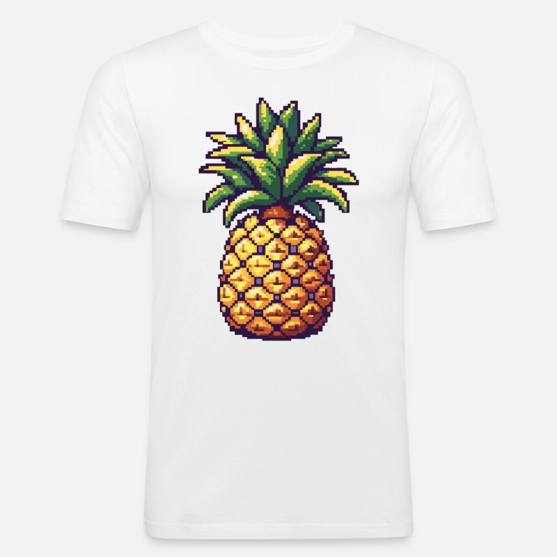 Ananas Pixel Symbol - Männer Slim Fit T-Shirt - Weiß