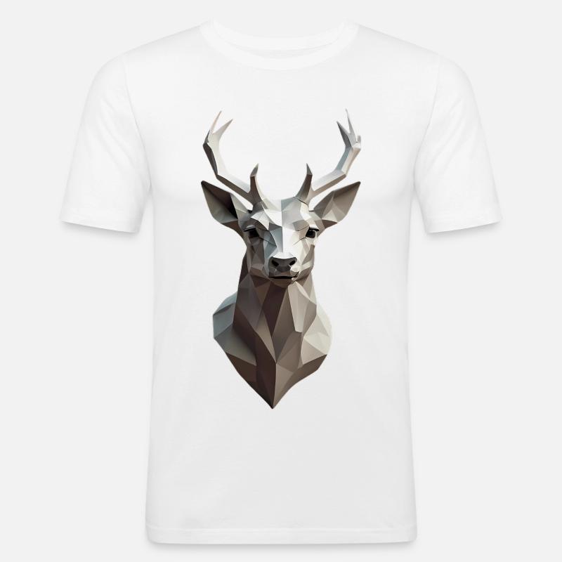 Geometrischer Hirschkopf Low-Poly - Männer Slim Fit T-Shirt - Weiß