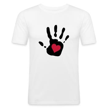 empreinte de la main coeur rouge - T-shirt près du corps Homme - blanc - Devant - Nik (191cm)