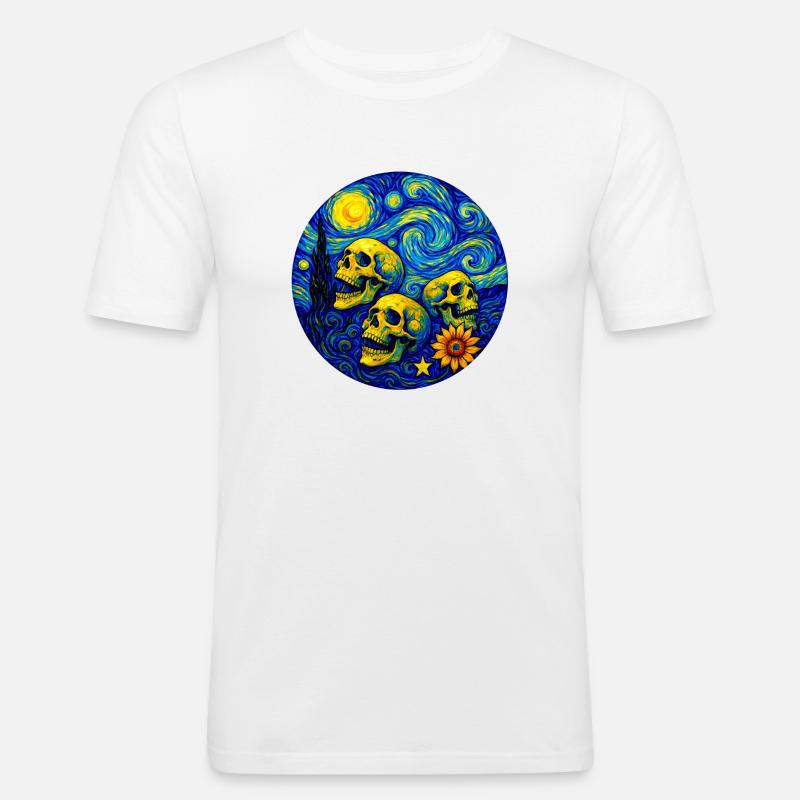 Van Gogh Schädel - Männer Slim Fit T-Shirt - Weiß