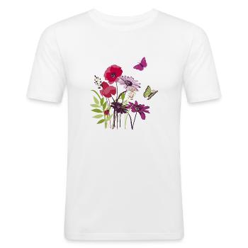 Fleurs - T-shirt près du corps Homme - blanc - Devant - Nik (191cm)