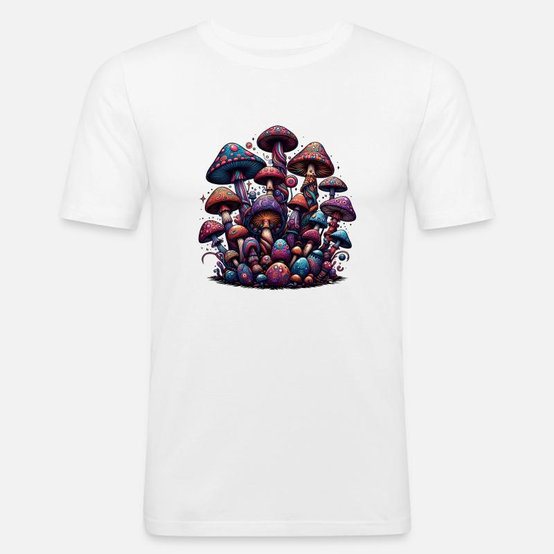 Psychedelic Mushroom Magic - Männer Slim Fit T-Shirt - Weiß