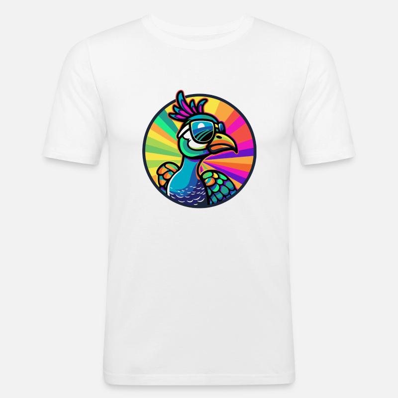 Pfau Vogel Comic Cool - Männer Slim Fit T-Shirt - Weiß