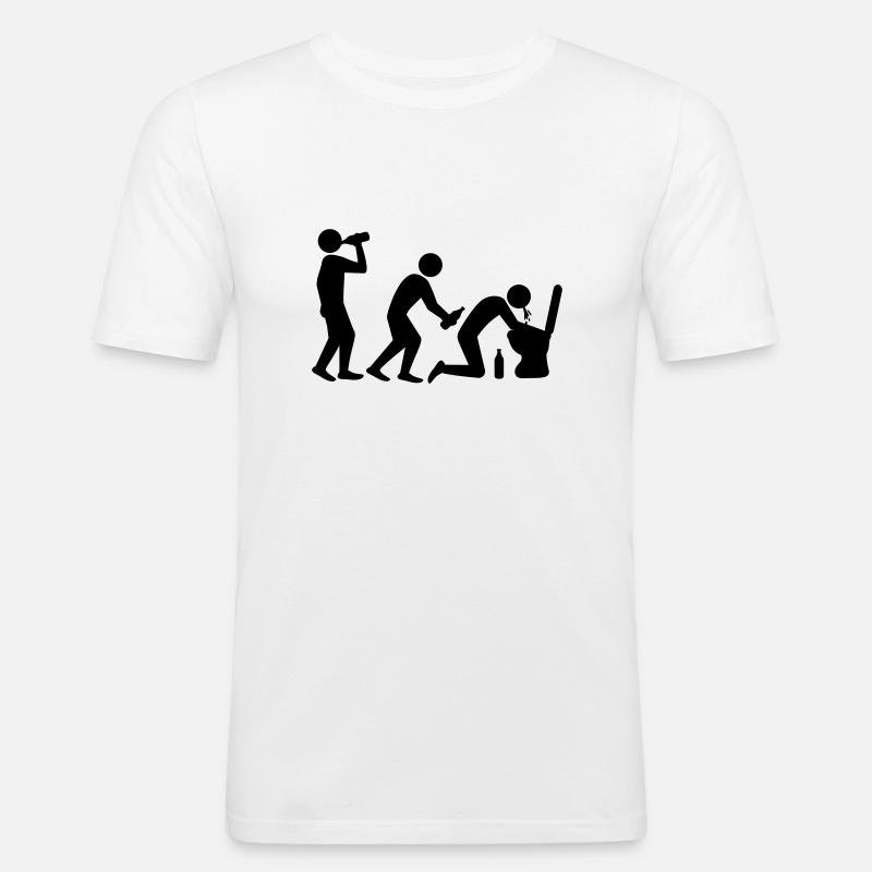 Drunken Evolution - Männer Slim Fit T-Shirt - Weiß