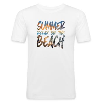 Plage d’été - T-shirt près du corps Homme - blanc - Devant - Nik (191cm)