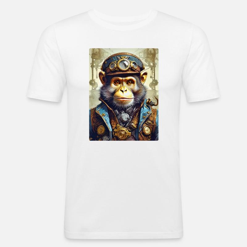 Steampunk Monkey 1.3 - Männer Slim Fit T-Shirt - Weiß