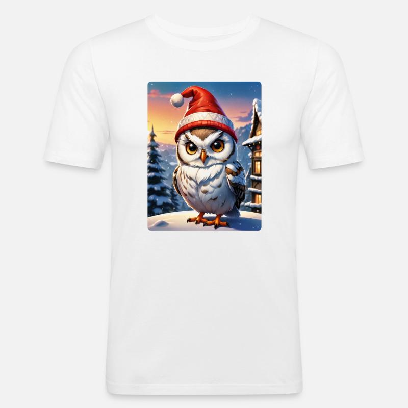 Anime Winterlandschaft Eule 1.2 - Männer Slim Fit T-Shirt - Weiß