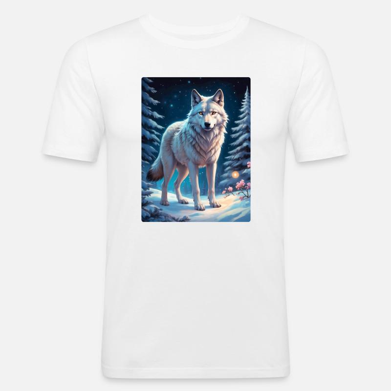 Winterlandschaft Wolf 1.1 - Männer Slim Fit T-Shirt - Weiß