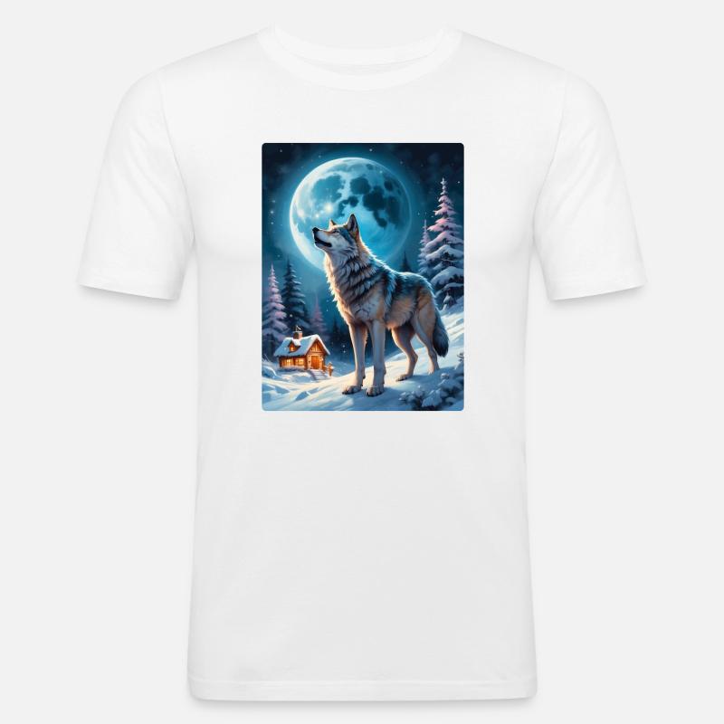 Winterlandschaft Wolf 1.6 - Männer Slim Fit T-Shirt - Weiß