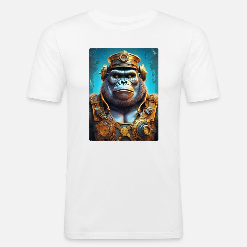 Steampunk Gorilla 1.3 - Männer Slim Fit T-Shirt - Weiß