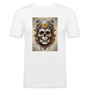 Steampunk Skull 1.9 - Männer Slim Fit T-Shirt - Weiß - Vorne - Nik (191cm)