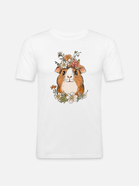 Cochon d’Inde avec des fleurs - T-shirt près du corps Homme - blanc