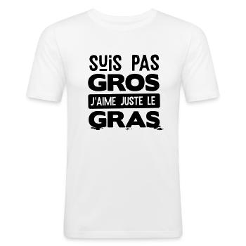 Manger gras expression humour - T-shirt près du corps Homme - blanc - Devant - Nik (191cm)