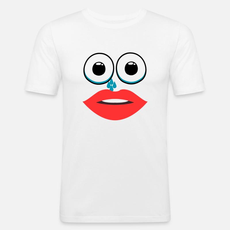 Frau mit weinendem Lippenstift - Männer Slim Fit T-Shirt - Weiß