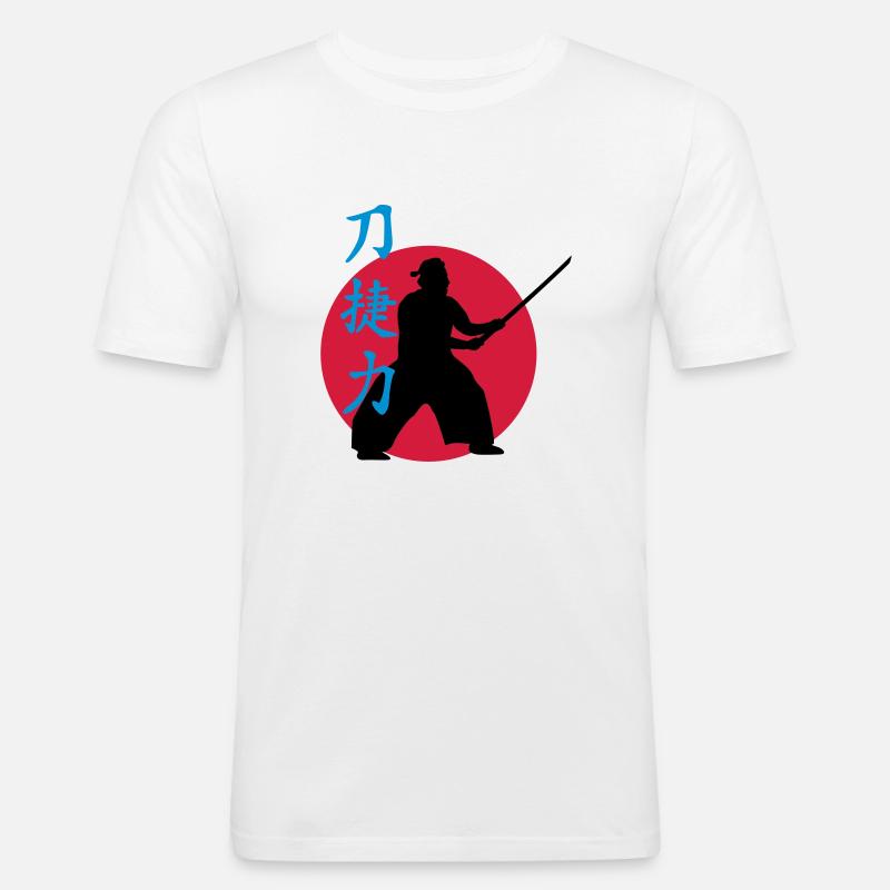 samurai_strength_victory_sword_3c - Männer Slim Fit T-Shirt - Weiß