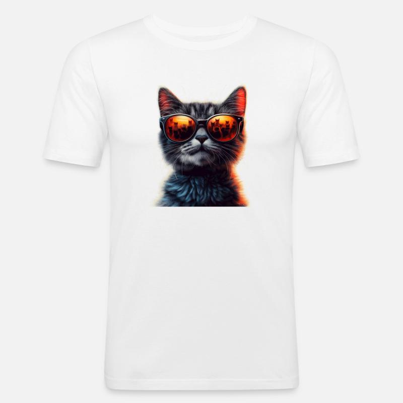 Coole Katze - Männer Slim Fit T-Shirt - Weiß