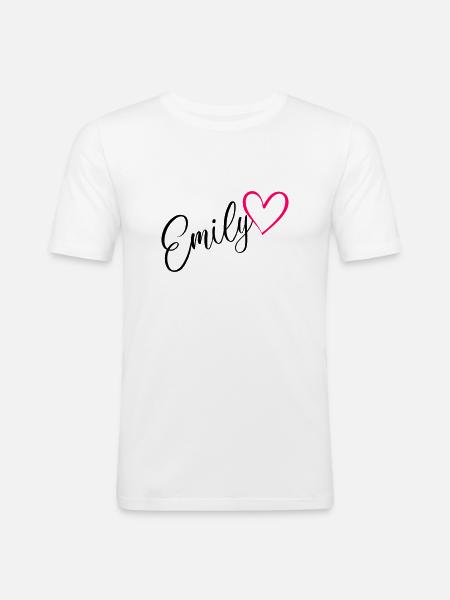 Emily Nom Prénom Rose cœur - T-shirt près du corps Homme - blanc