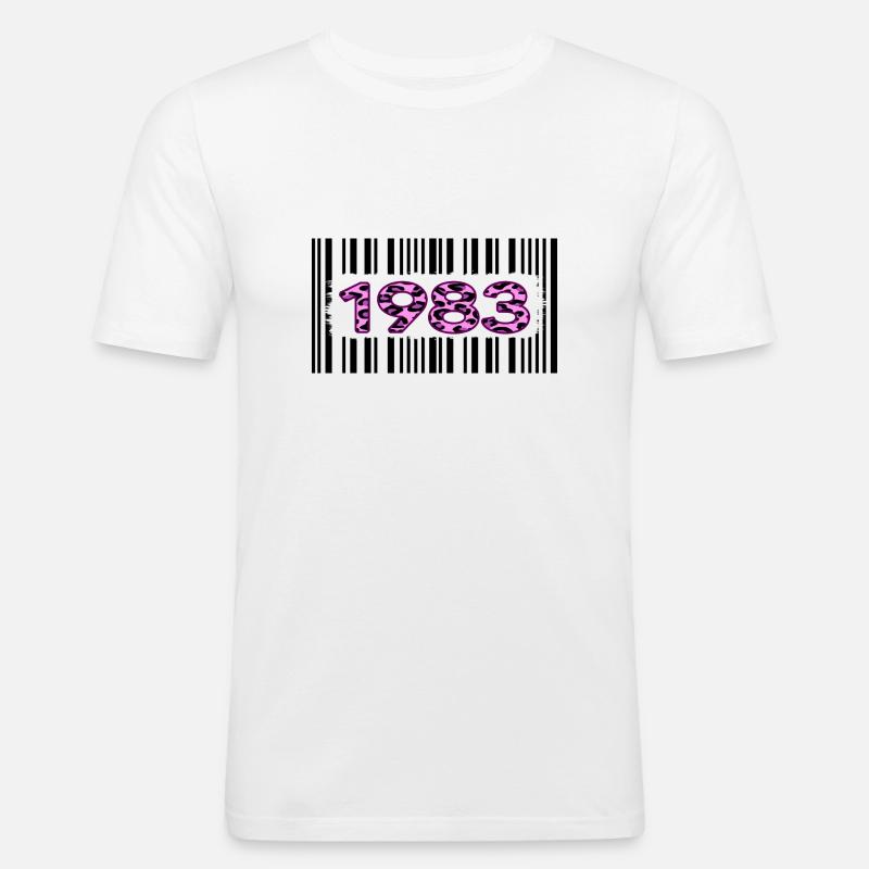 1983 Anniversaire Barcode Pink Leopard - T-shirt près du corps Homme - blanc