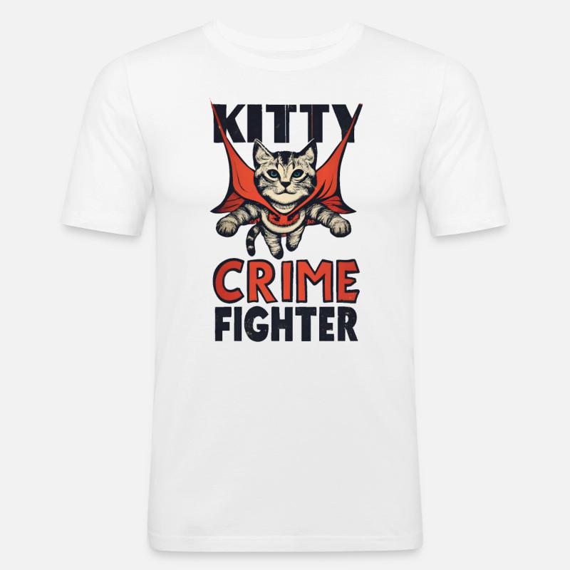Katze Superheld - Männer Slim Fit T-Shirt - Weiß