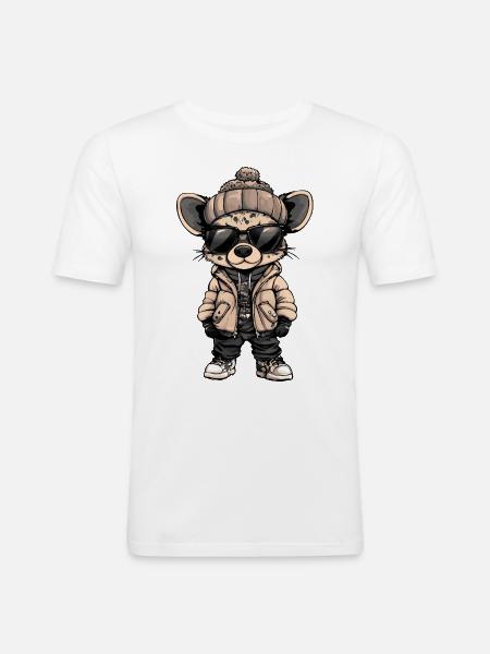 Hyäne Cool Comic - Männer Slim Fit T-Shirt - Weiß