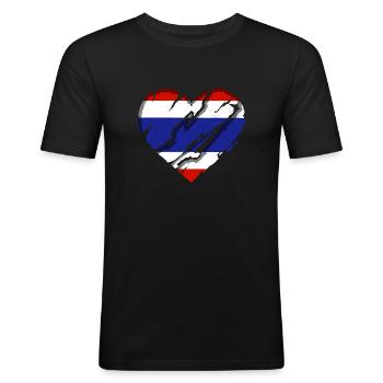 Thailand Fahne Thailändische Flagge Used Look - Männer Slim Fit T-Shirt - Schwarz - Vorne - Nik (191cm)