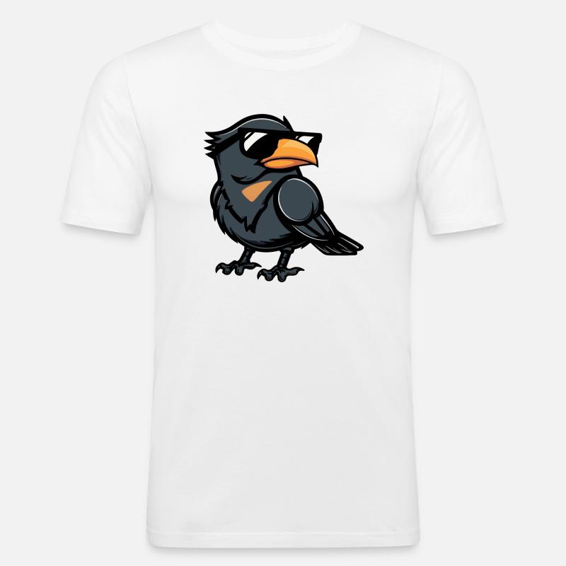 Rabe Krähe Comic Cool - Männer Slim Fit T-Shirt - Weiß