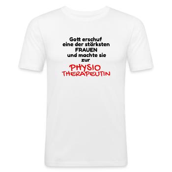 Gott erschuf stärkste Frauen Physiotherapeutin - Männer Slim Fit T-Shirt - Weiß - Vorne - Nik (191cm)