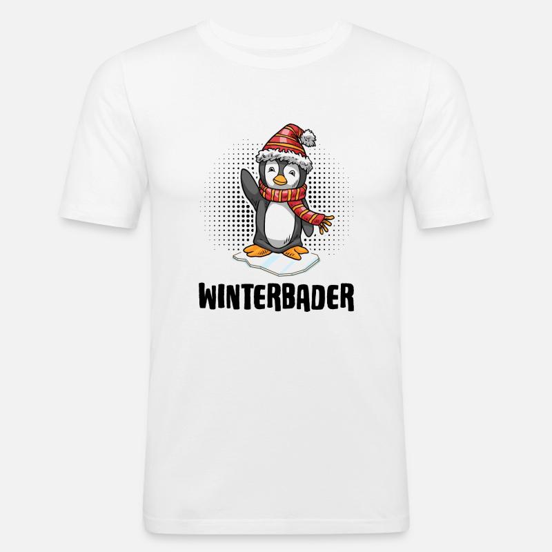 Winterbader Pinguin Eisbader Eisbad - Männer Slim Fit T-Shirt - Weiß