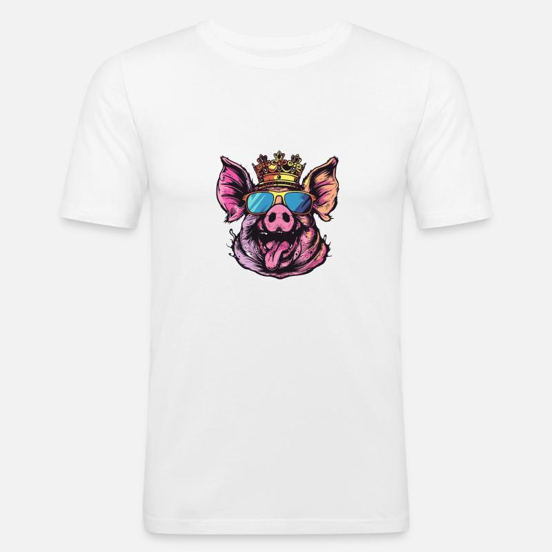 Schwein Comic - Männer Slim Fit T-Shirt - Weiß
